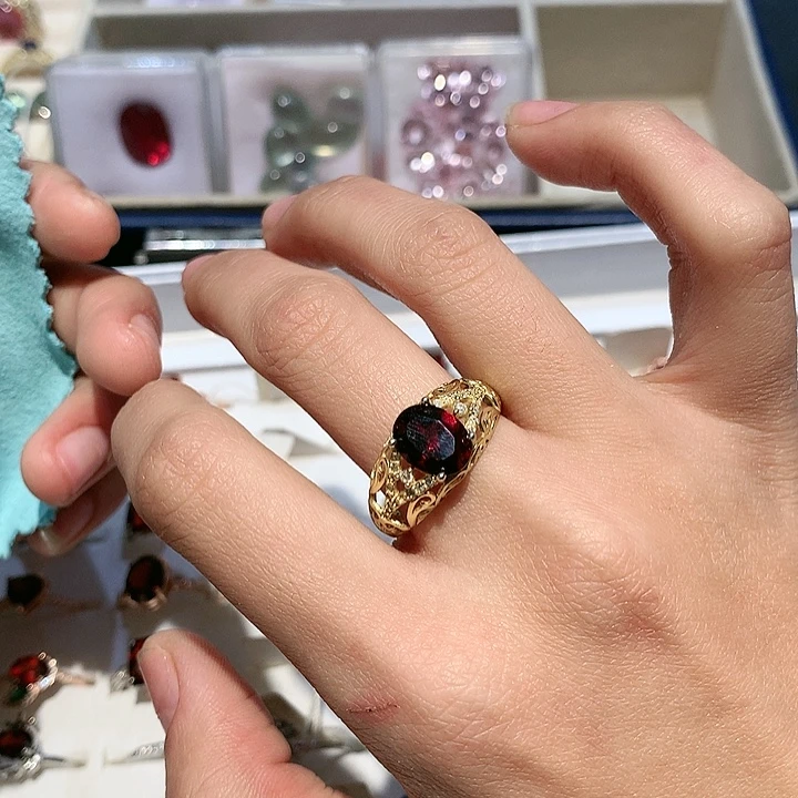 石榴石戒指银S925镶嵌