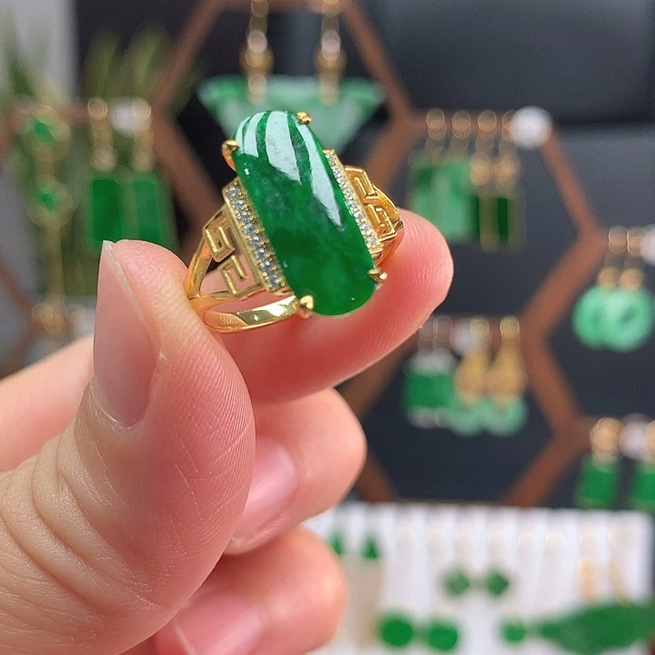 翡翠戒指银S925镶嵌耳饰