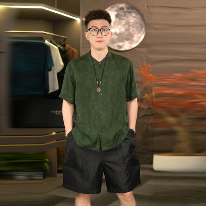 【孤品清仓款】非遗香云纱花罗定制定染桑蚕丝男士夏季休闲开衫款