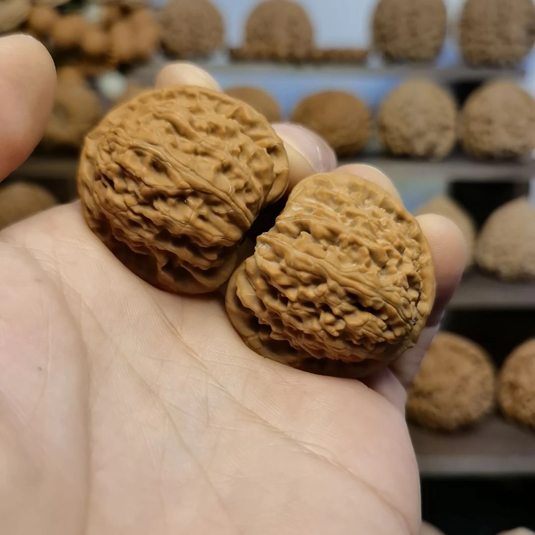 文玩核桃把件36全品三角白精对