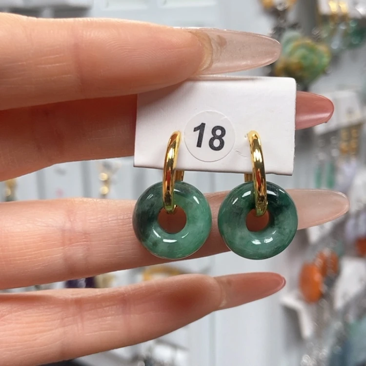 【闪购商品】翡翠耳饰银S925镀金镶嵌