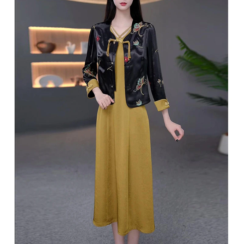 DBF-25A200YR 重工新中式轻奢国潮精致显瘦两件套连衣裙 M-5XL