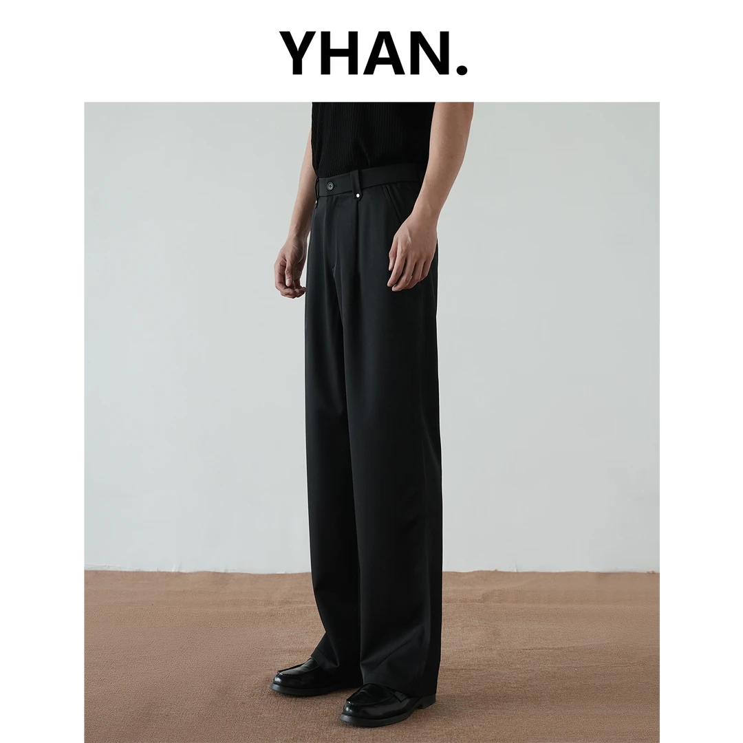 【YHAN】三本针‘岚枫云绸’宽松直筒黑色垂感西裤男休闲裤百搭西装裤