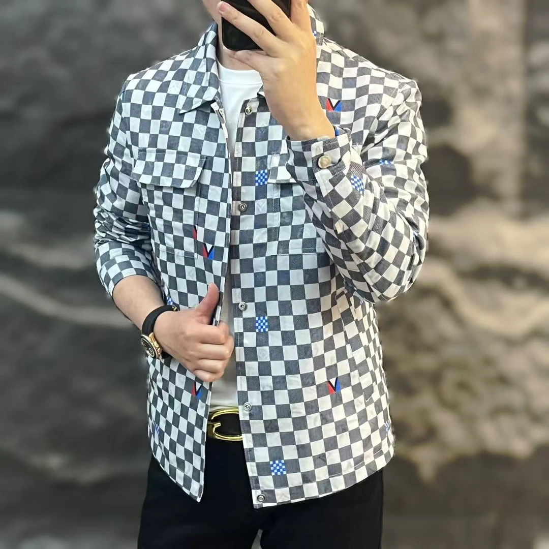 新款高端男士潮流百搭个性格纹休闲夹克JJ25166913