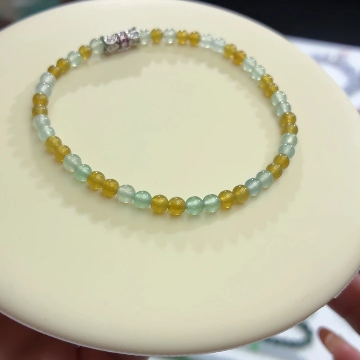 翡翠未镶嵌手链冰蓝黄翡卡3.9