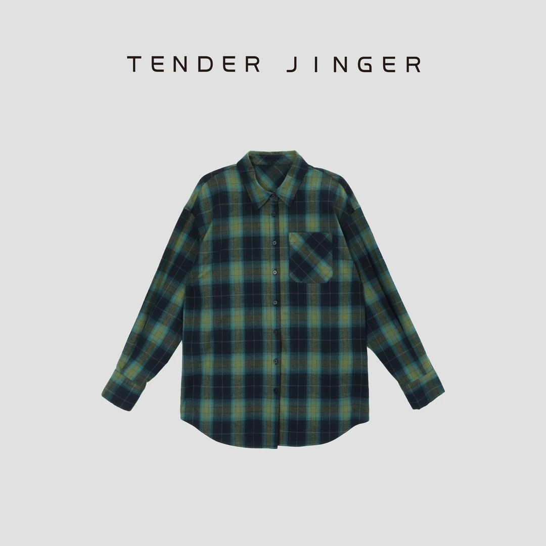 Tender Jinger｜线下专供 百搭复古休闲长袖格子衬衫T53LFK30876