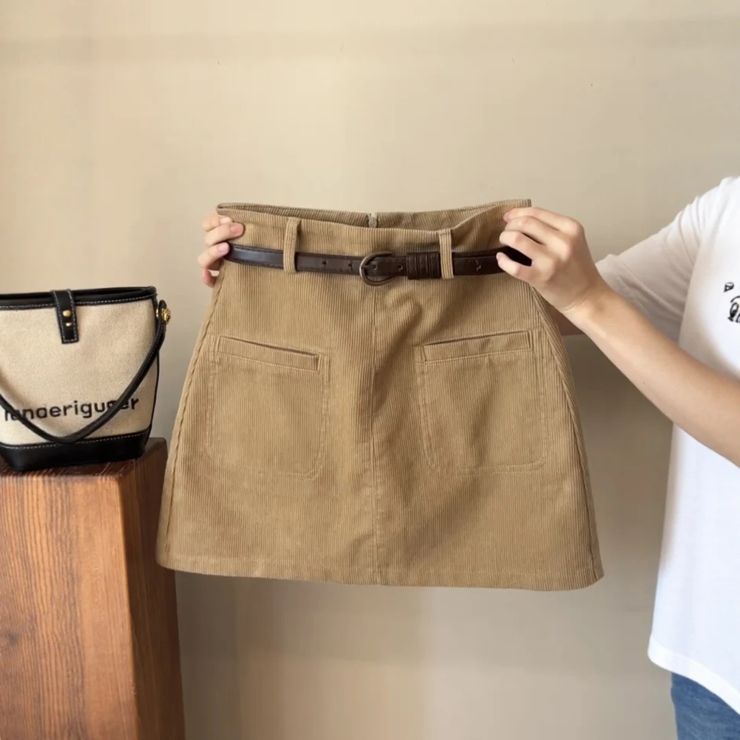 配打底裤绝了～灯芯绒半身裙女秋冬小个子高腰a字裙复古包臀短裙