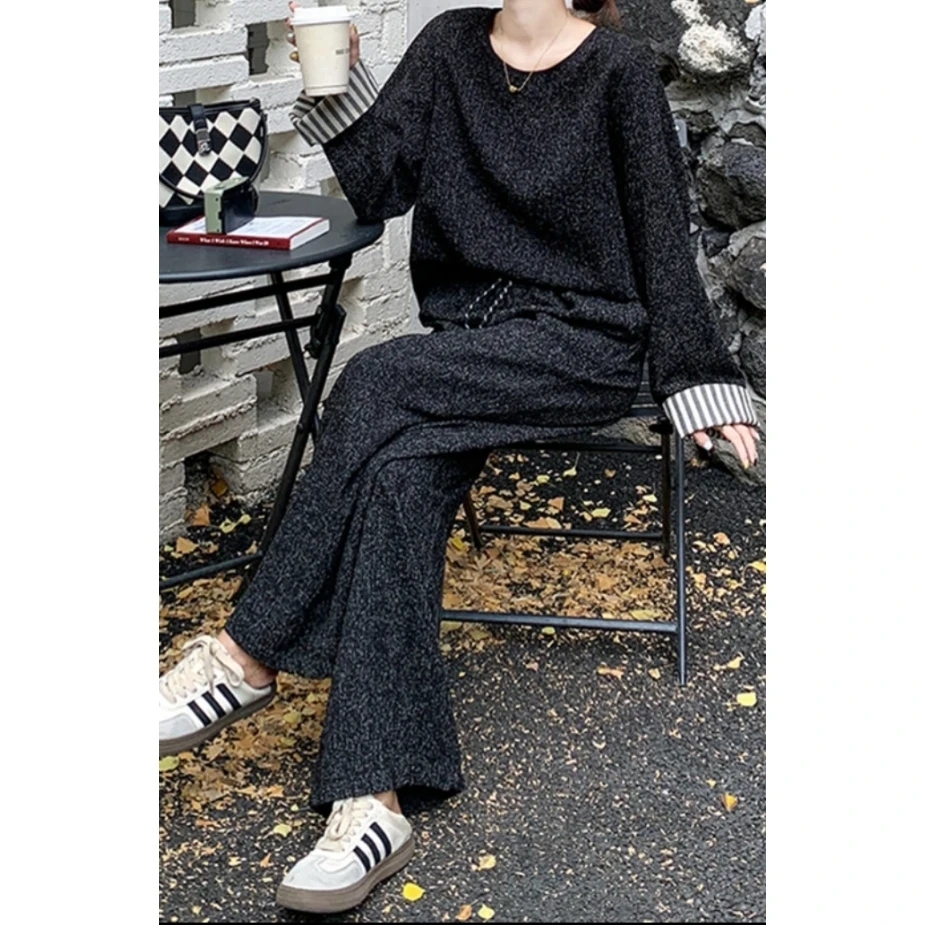 2024韩版早秋宽松上衣休闲裤两件套套装女G0834