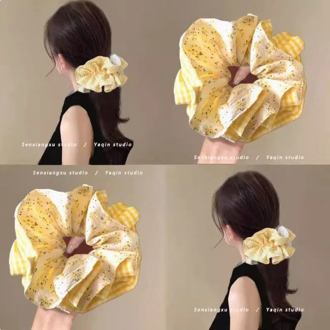 夕阳余晖~碎花撞色高弹力大肠发圈!高级感扎头发简约甜美风头饰