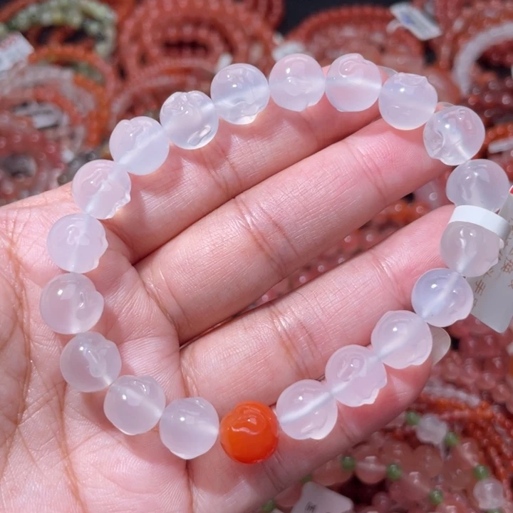 玛瑙/玉髓未镶嵌荔枝冻佛头手串10+