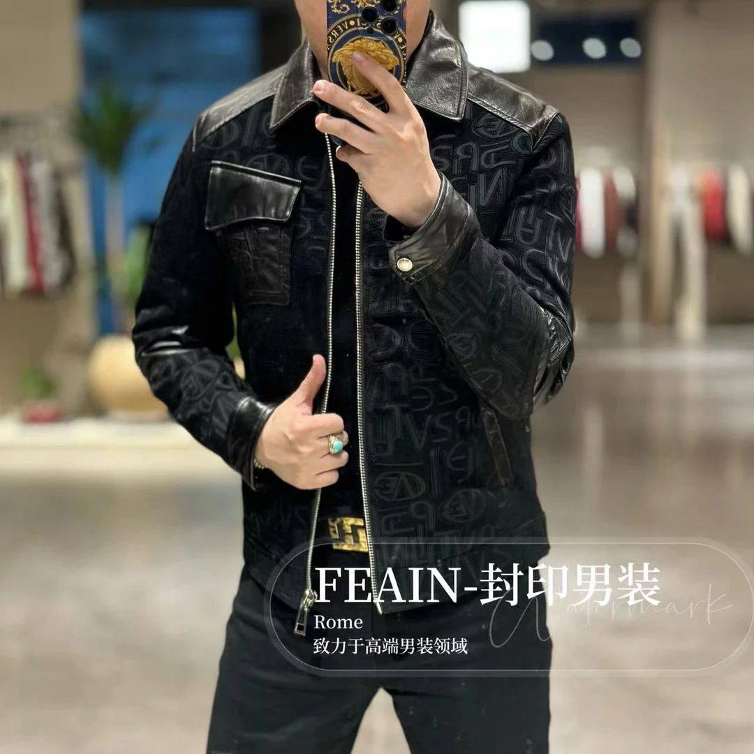 【山羊皮鹅绒】高端定制山羊皮拼接立体雕塑工艺鹅绒羽绒服35533