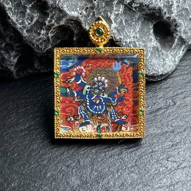 六臂大黑天-绿度母-凤九 双面热贡唐卡系列 (银)23×23