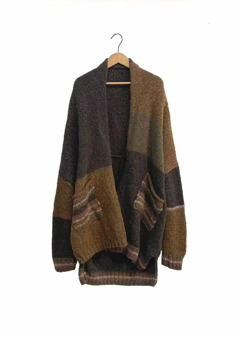 山山家-左岸迷香【针织外套】Z24FW7016手织拼色宽松时尚复古设计师