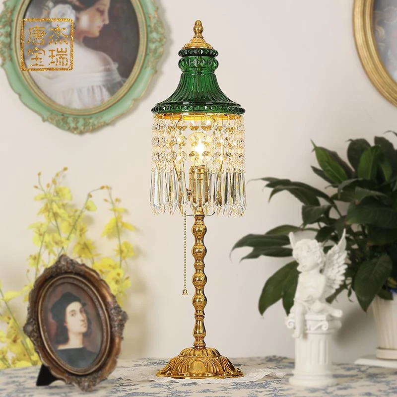 法式复古欧式水晶玻璃台灯 中古风 欧式黄铜雕花卧室客厅装饰灯具