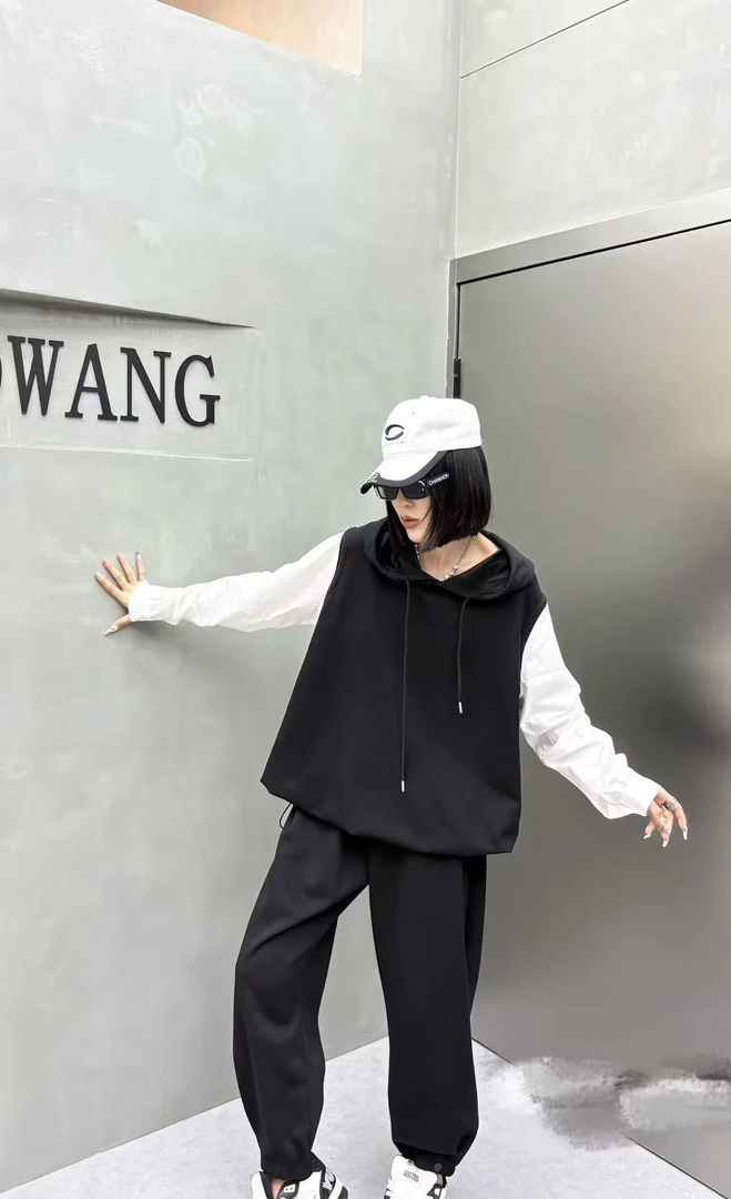 张肉肉11692假两件衬衫袖卫衣