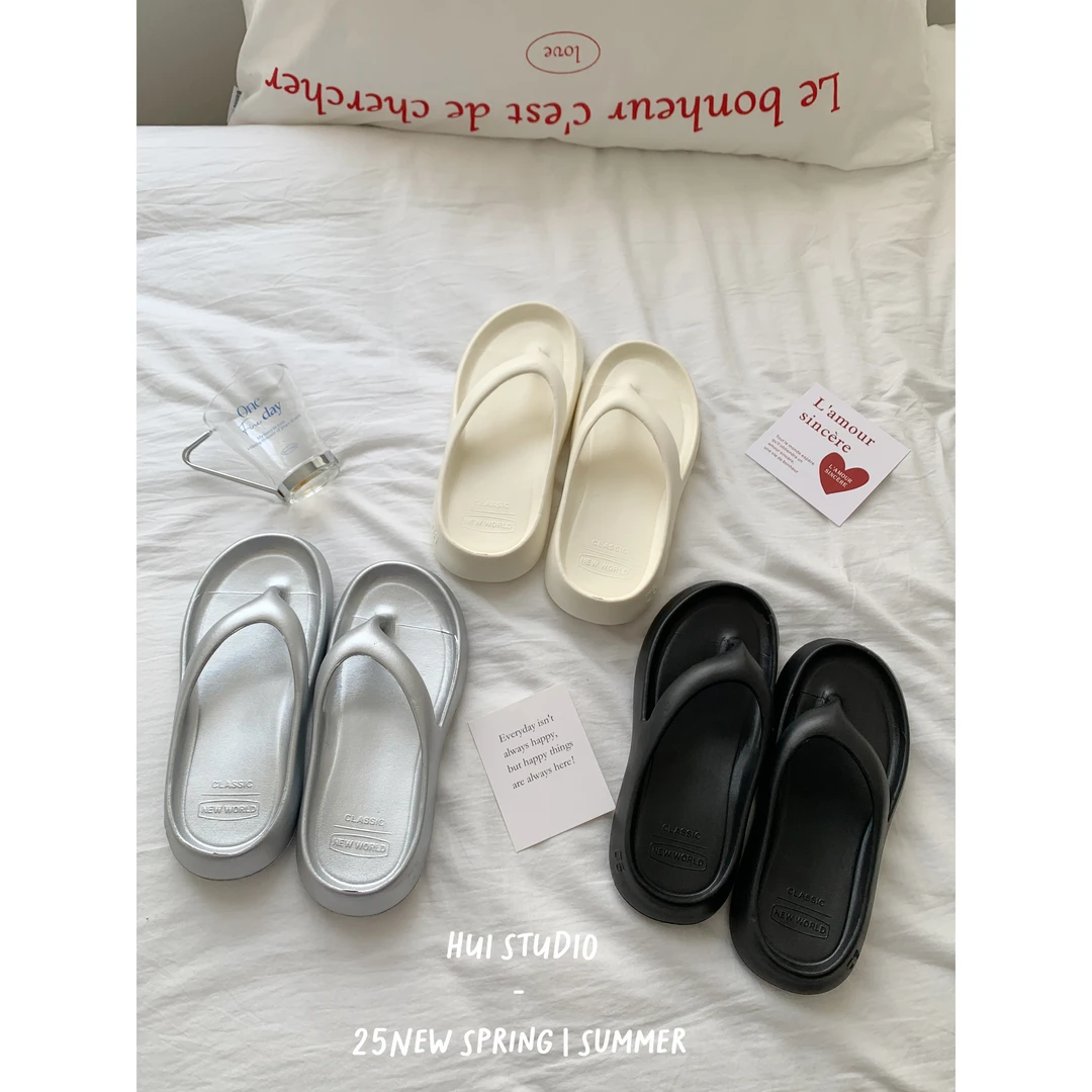 【HuiHui】厚底休闲沙滩人字拖鞋女凉拖外穿（A1786)