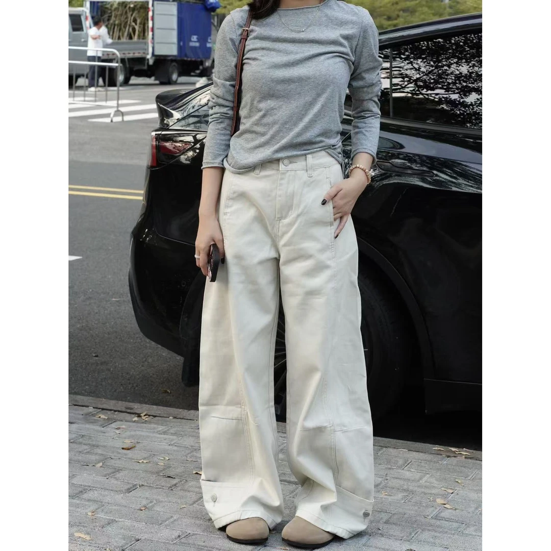 【soso】阔腿弯刀工装裤牛仔裤女秋冬新款遮胯宽松垂感百搭拖地裤