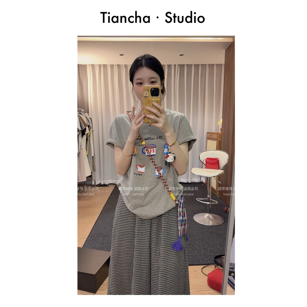 sweet c【五茶杯】M713#韩版风正肩短袖T恤女百搭舒适时尚上衣