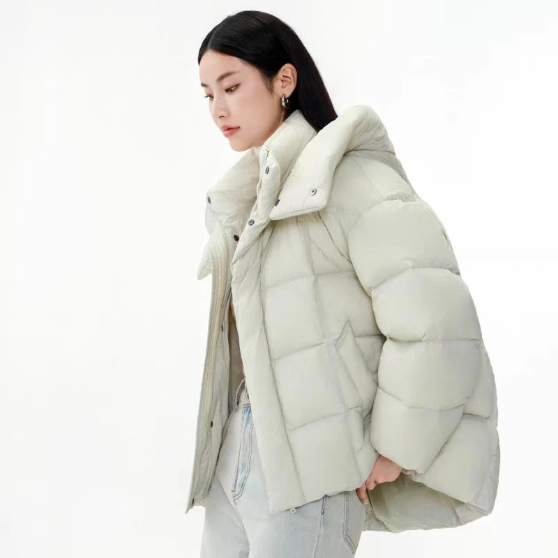 AR 90白鸭绒龟背云朵中长款宽松加厚羽绒服 时尚百搭连帽羽绒服