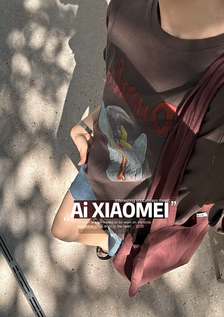 Aixiaomei/爱小美夏季圆领卡通小飞象印花全棉短袖T恤SY-2309