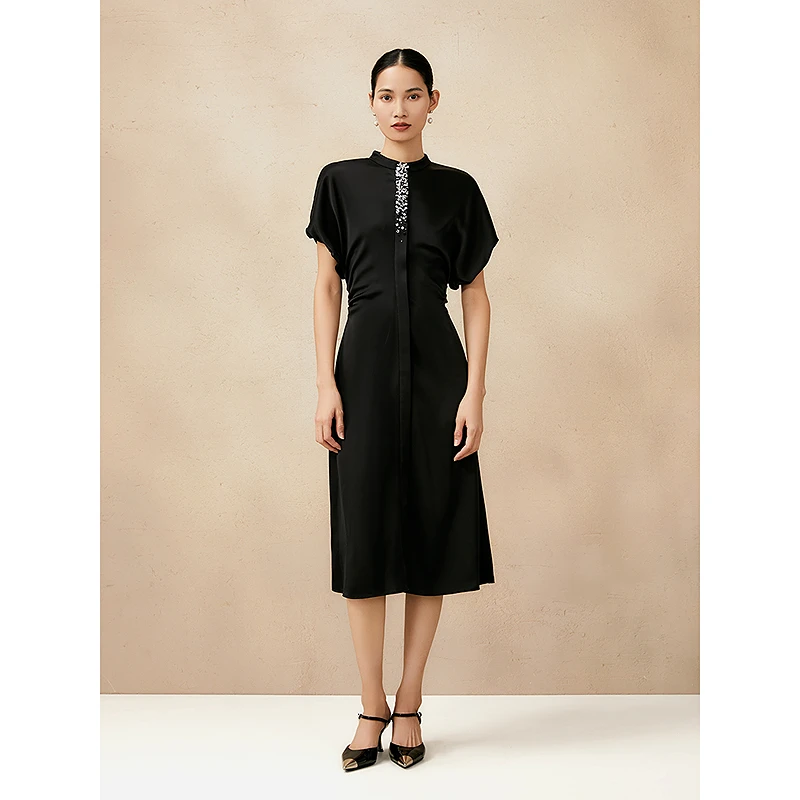 Song of Song/歌中歌显瘦气质时尚春季黑色复古连衣裙5C35105680