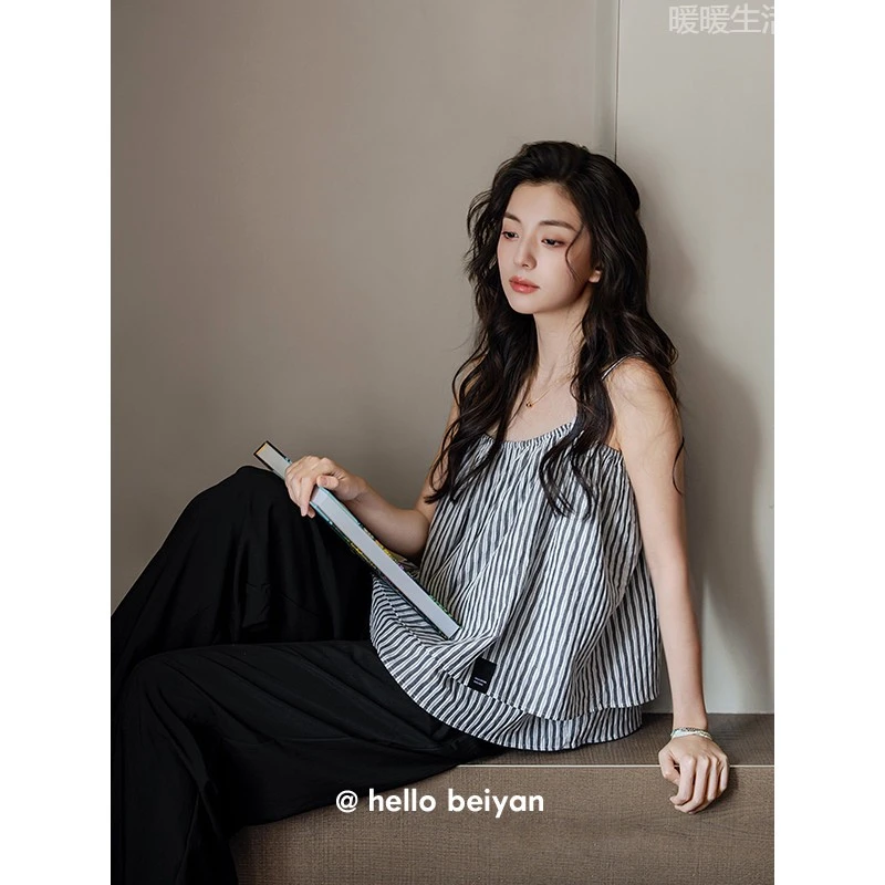 【阿亮暖心家居】3314贝妍凉感睡衣女款夏季性感吊带长裤家居服气质