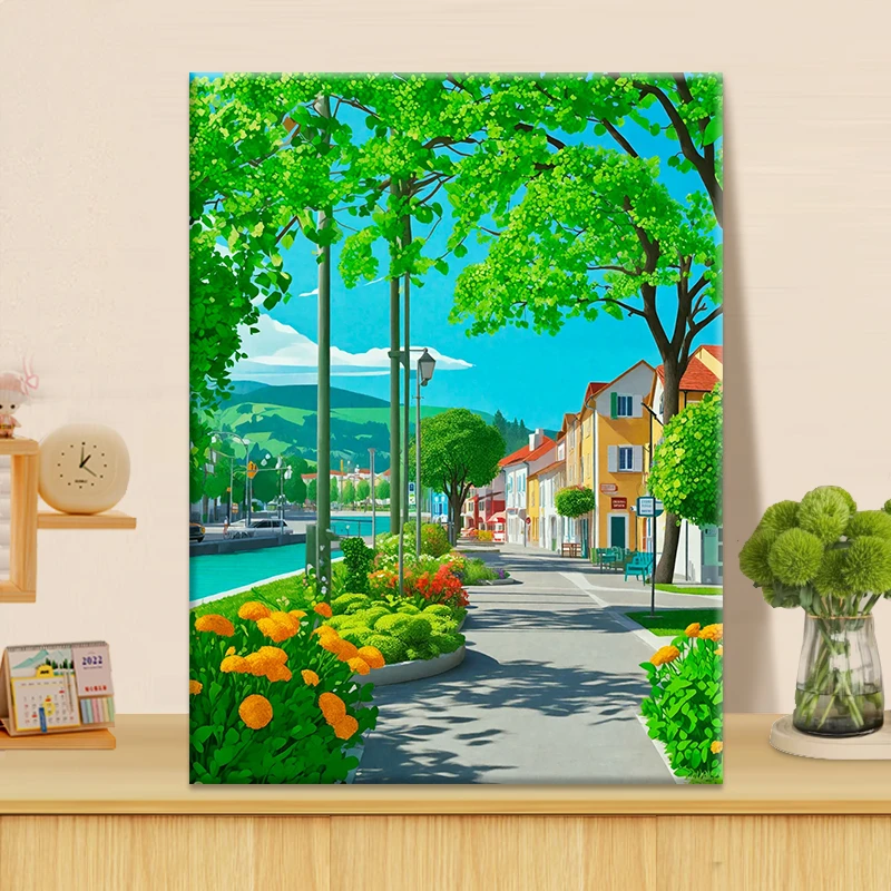 绿漫滨城 diy数字油画2025新款丙烯画手工填充填色治愈系丙烯画