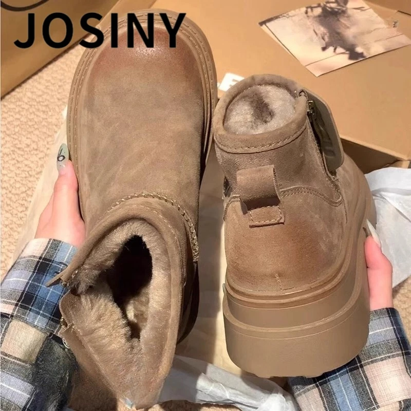 卓诗尼【断码清仓】厚底雪地靴女2025冬季新款短靴加绒保暖东北棉鞋