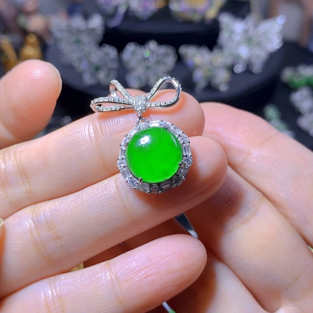 翡翠银S925镶嵌颈饰天然翡翠