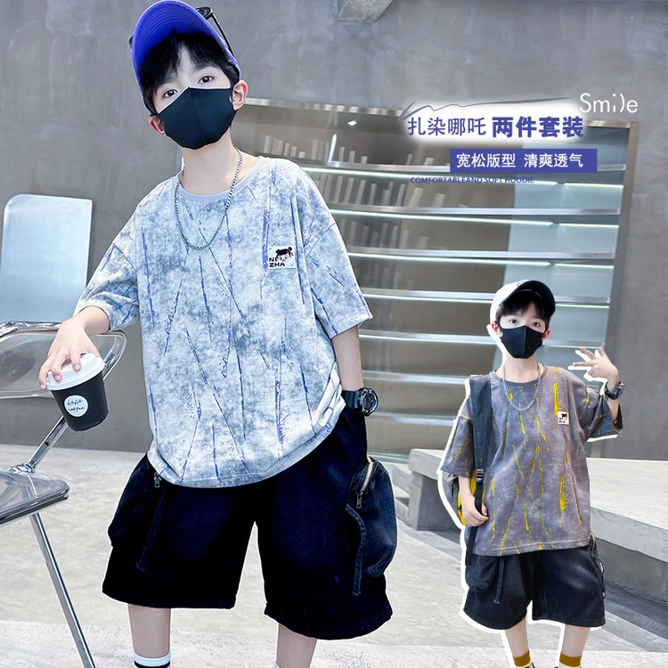 男童纯棉短袖T恤新款儿童洋气男孩童装潮款夏季夏天衣服中大童