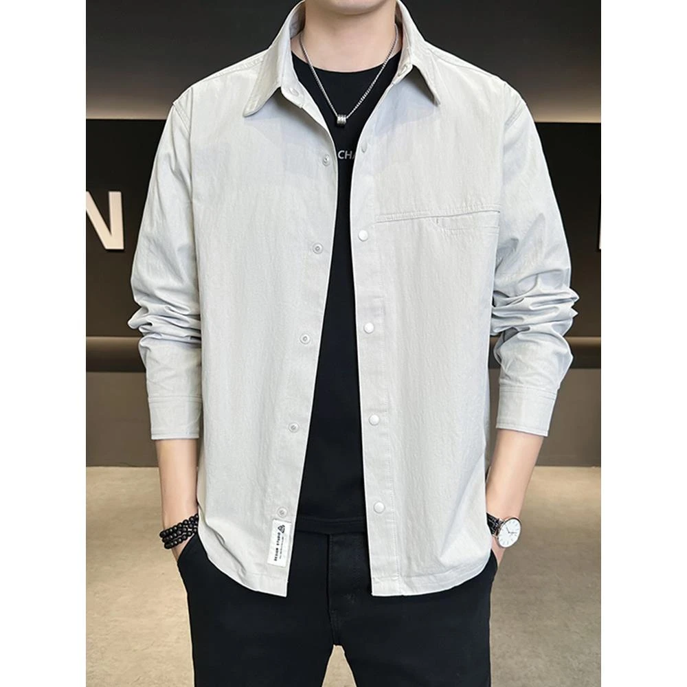 2025新款秋季长袖衬衫男款翻领潮牌高级感秋装薄款休闲衬衣外套