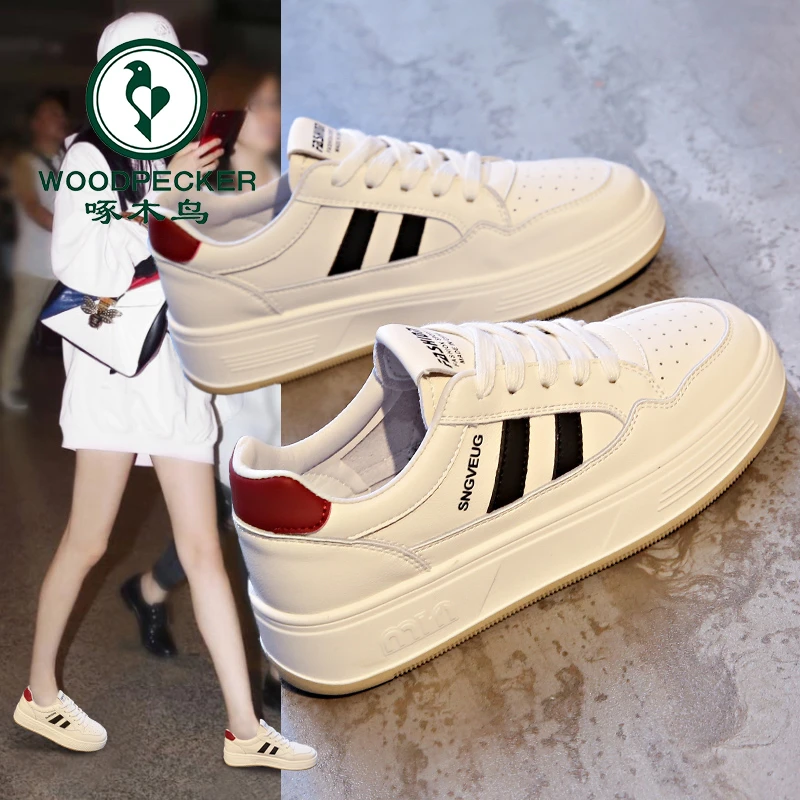 啄木鸟厚底小白鞋女2025新款春秋百搭潮流运动板鞋学生时尚休闲鞋