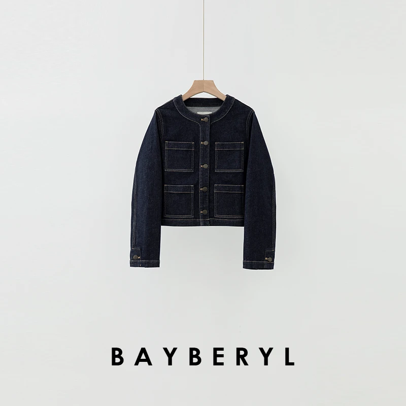 Z6-BAYBERYL老贝活性染圆领口袋时尚25春牛仔外套MF4H2409-2/6