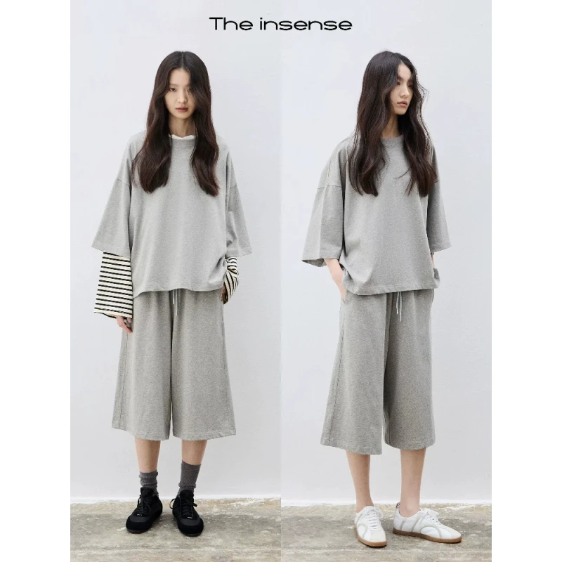 The insense亲肤柔软松弛宽松大廓形圆领T恤 / 松紧腰抽绳7分裤