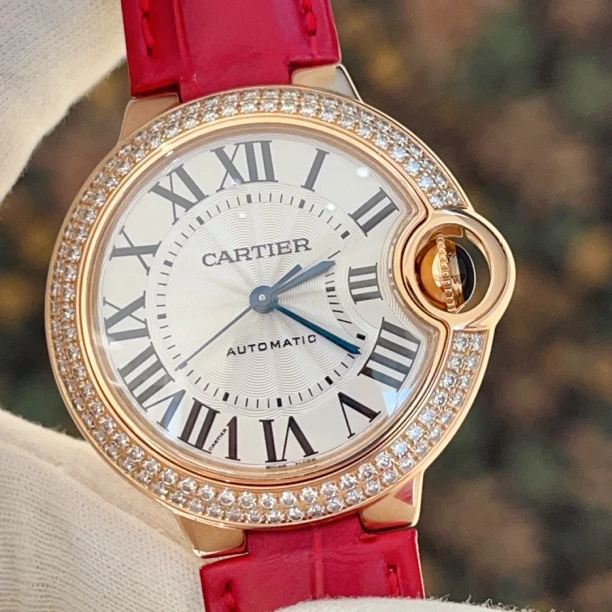 99新 Cartier/卡地亚 卡地亚玫瑰金原钻双排钻蓝气球33mm自动机械