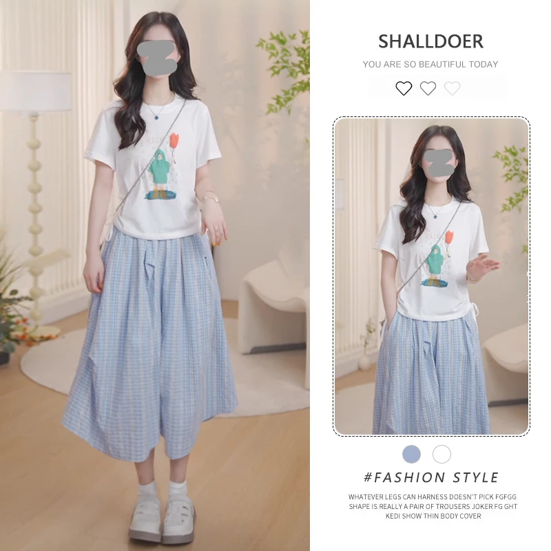 2025年夏季新款设计款百搭显瘦T恤女士高腰休闲半身裙裤时尚套装