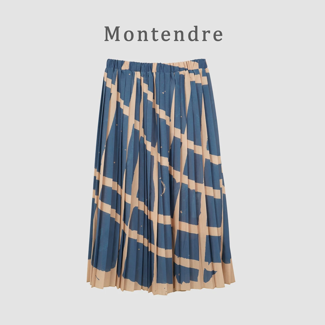 【MonTendre】夏季新款 时尚宽松显瘦印花百褶半身裙设计师半裙