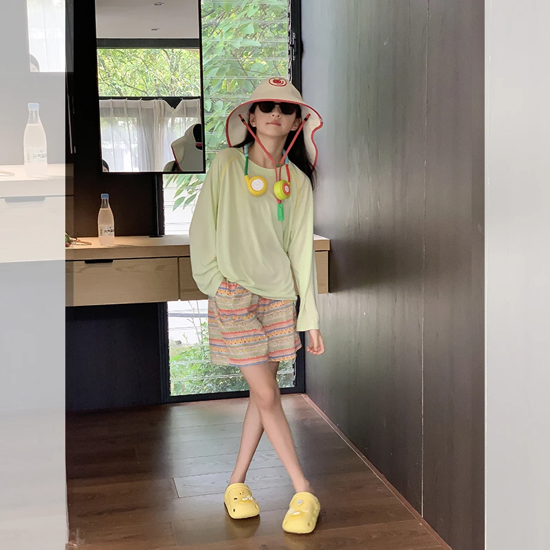 西西家女童2025夏新款冰丝长袖T恤儿童休闲透气薄款防晒衣KD9207