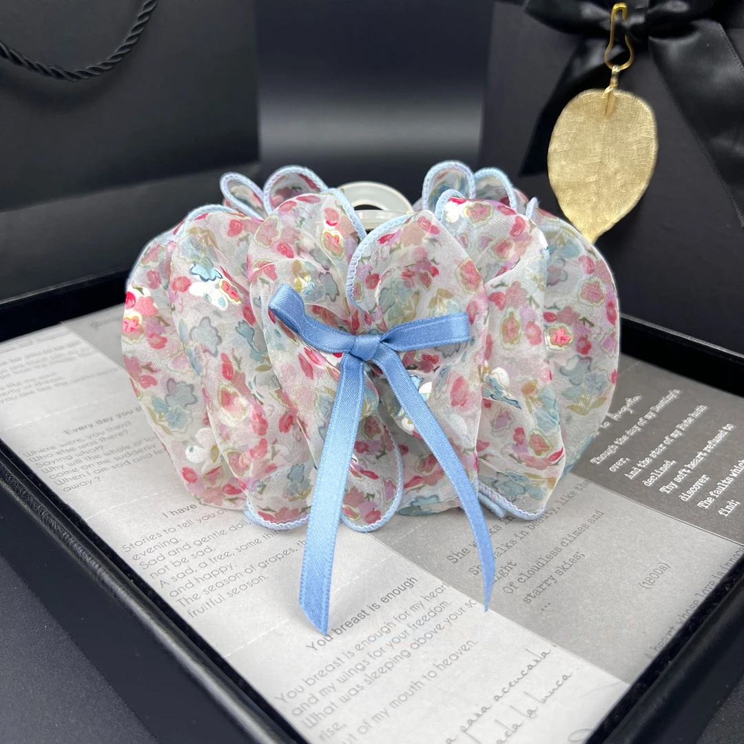 叶之秋桃花运小清新网纱抓夹超仙甜美时尚网红后脑勺发饰头饰夹子