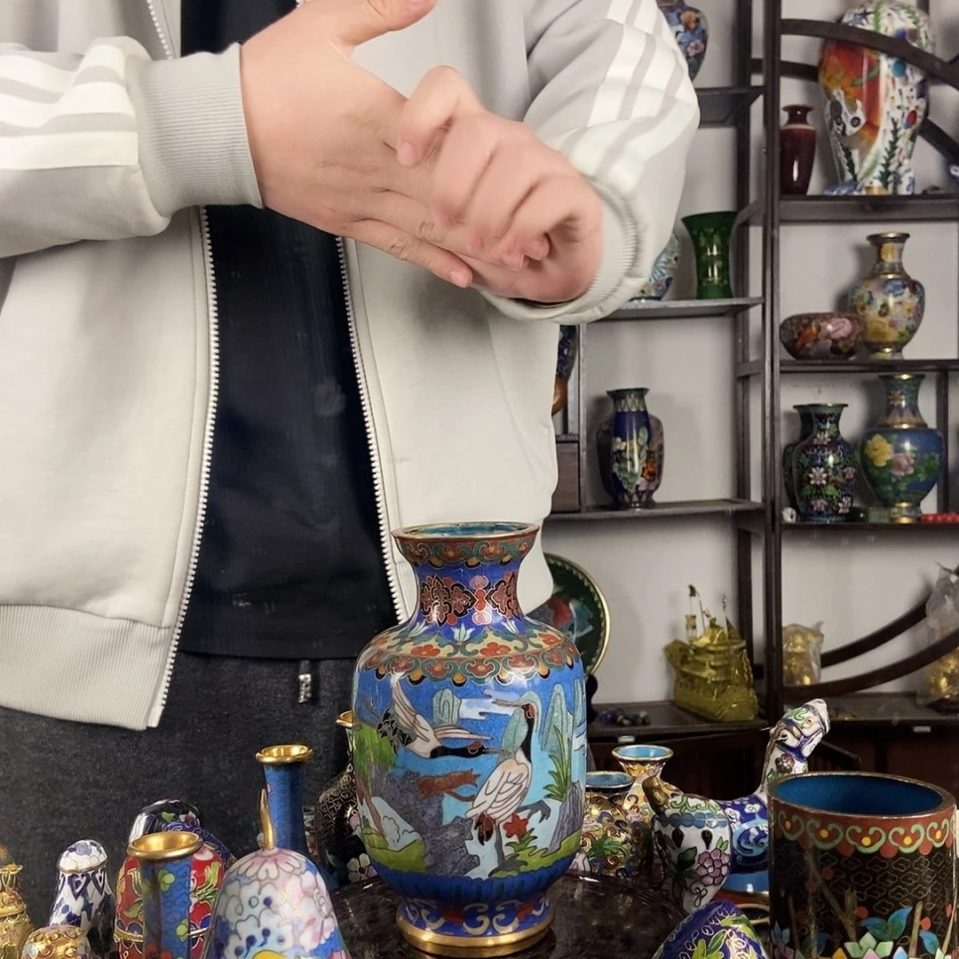 暖***）铜景泰蓝创汇微瑕灯笼瓶