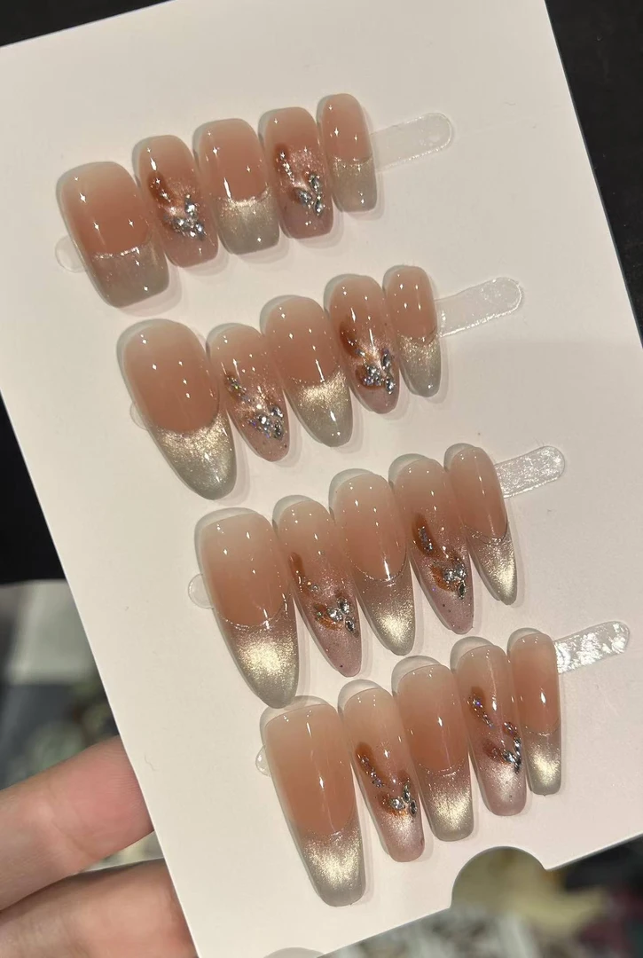 【只此青绿】纯手工穿戴甲猫眼美甲贴片可拆卸指甲贴片10片装