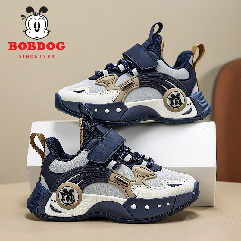 巴布豆男童运动鞋皮面加绒二棉2025秋冬新款中大童软底防滑儿童鞋