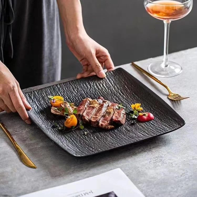 法式高级正方形方形盘牛排盘菜盘水果西餐盘酒店商用高档陶瓷餐具