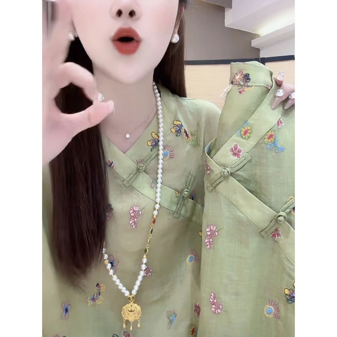 【666】2025新款夏季宽松设计感新中式复古国风小衫文艺绝美上衣