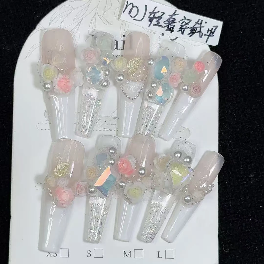 穿戴甲流沙穿戴甲重工纯手工穿戴甲满钻晕染轻奢爆闪春秋季流麻