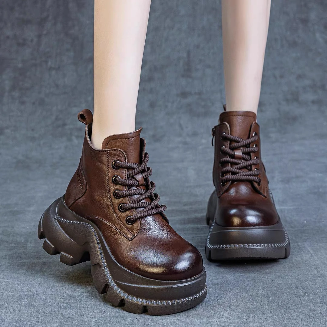 厚底马丁靴女2025秋冬新款小个子超高跟增高女靴子英伦风真皮短靴