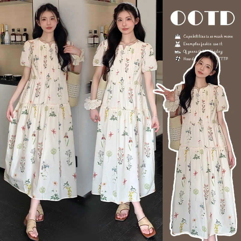 时髦孕妇装新款2025夏季时尚碎花小众温柔风度假中长款孕妇连衣裙