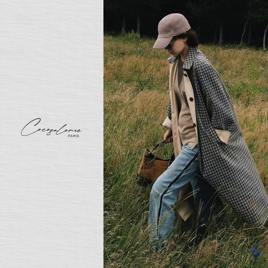 韩彬彬"肯豆风衣"羊毛光感高级双面穿撞色格纹内衬通勤大衣2141-1