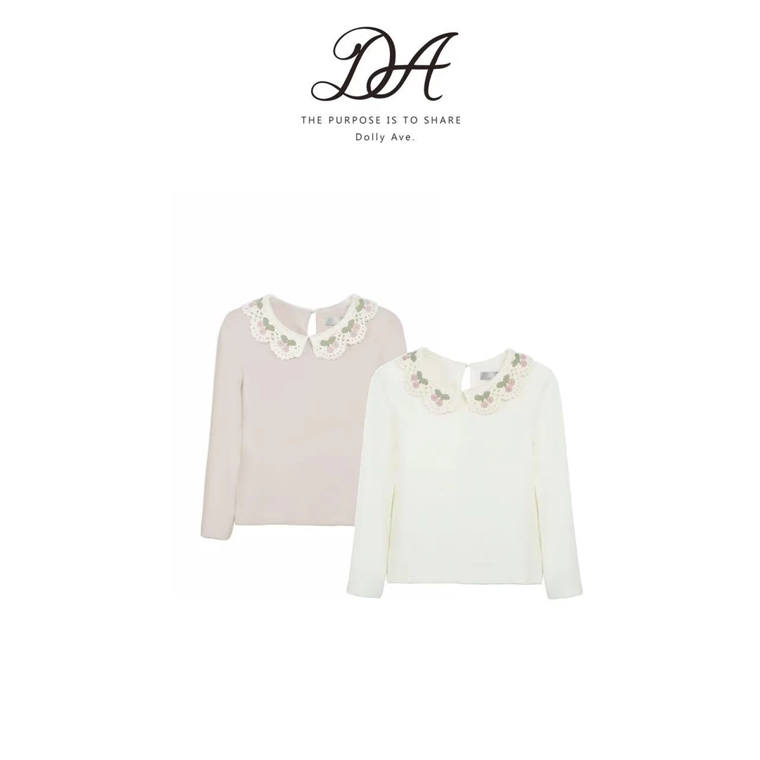 【现货】Dolly Ave 「少女系列」朵儿 天丝手工钩花领高弹女童上衣