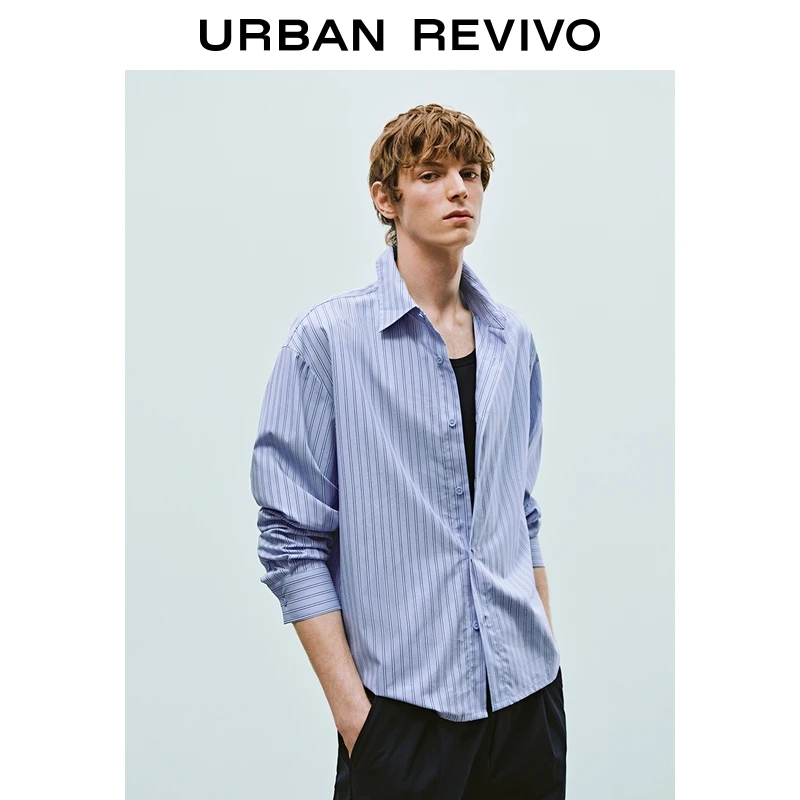【明星同款】UR2025秋季新款男装条纹超宽松开襟衬衫UMF250089